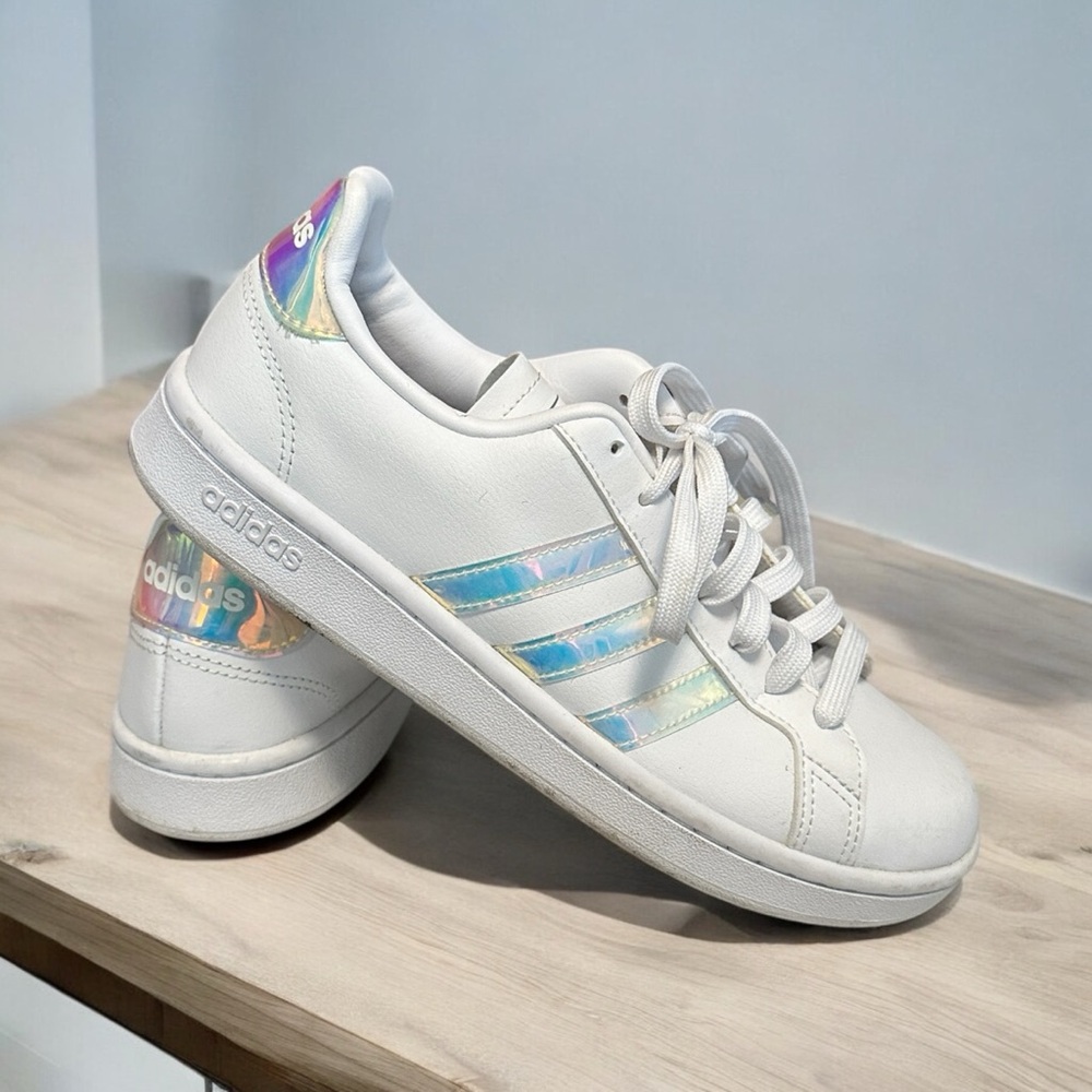 Adidas White Sneakers with Iridescent Accents